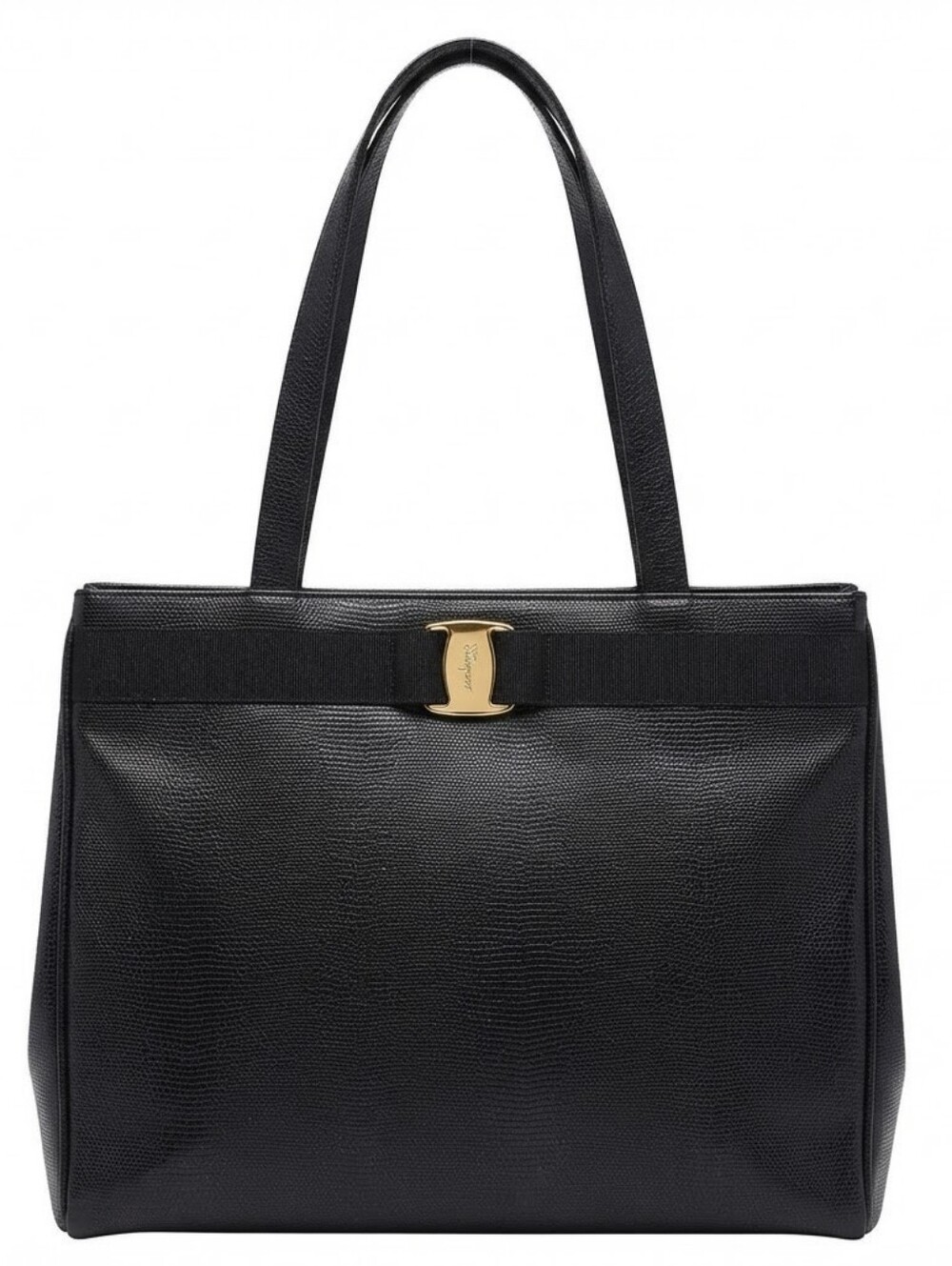 Salvatore Ferragamo Classic Beautifil Black Leather Tote Bag with Gold Accent
